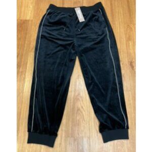 AGTAWH Men Side Stripe Velour Jogger Pants Black Size XL
